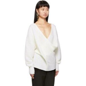 Victoria Victoria Beckham Draped Merino Wool Jumper Sweater in Ivory Size S